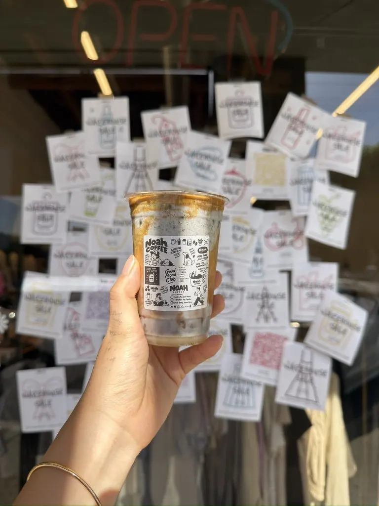 Noah Coffee, La Habra: an iced coffee held up at the café window