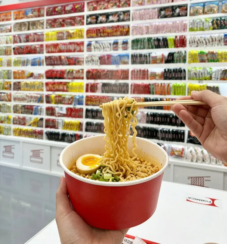 The Ramyun.Zip, Paramount: a bowl of ramyun in front of a wall of instant noodles