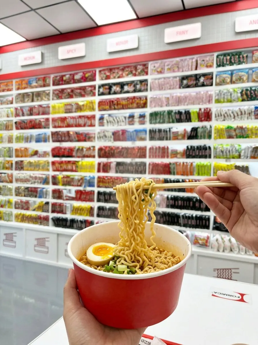 The Ramyun.Zip, Paramount: a bowl of ramyun in front of a wall of instant noodles