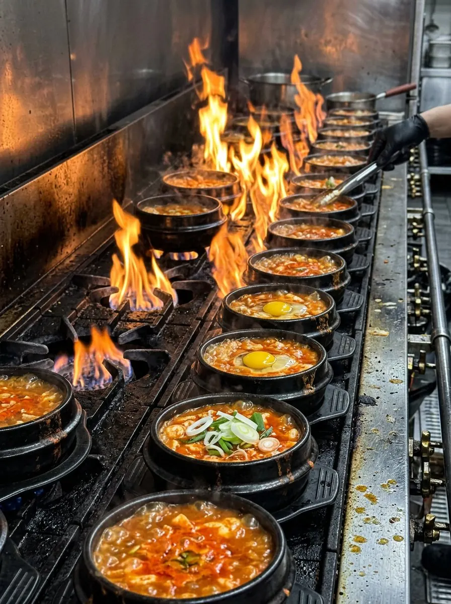 Myungdong Soondubu, Buena Park: soft tofu stew boiling in stone pots